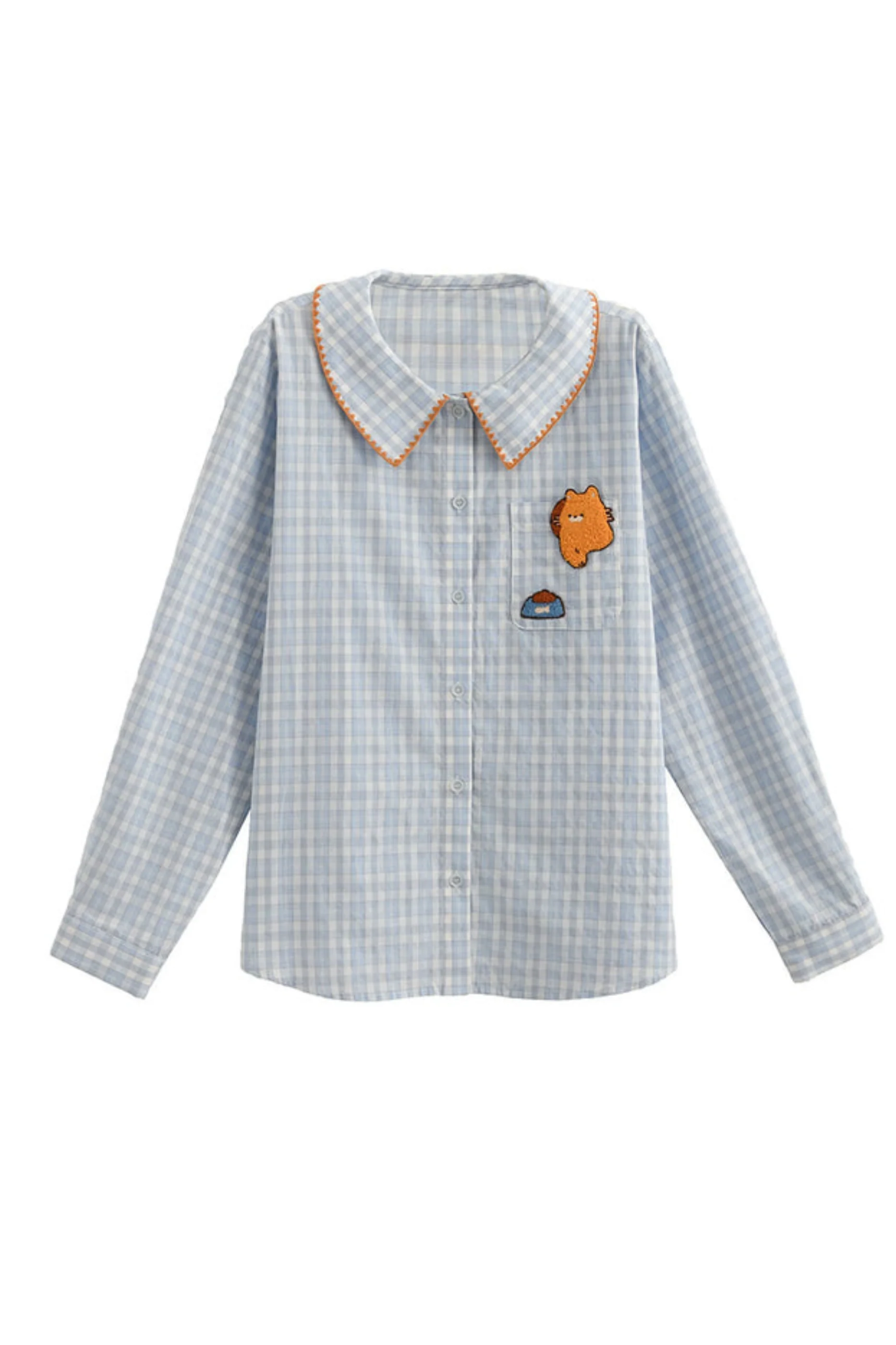 Cat Embroidered Plaid Blouse - Image 9