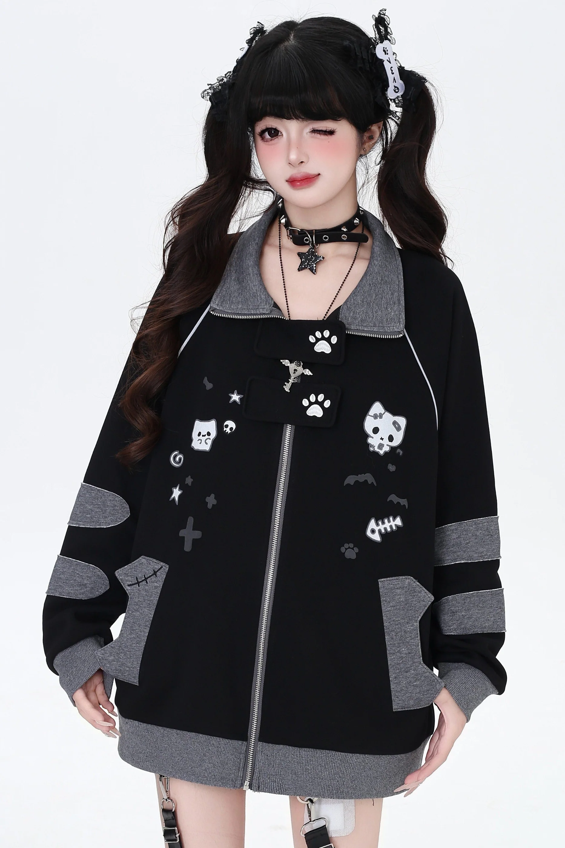 Cat Border Loose Star Jacket - Image 7