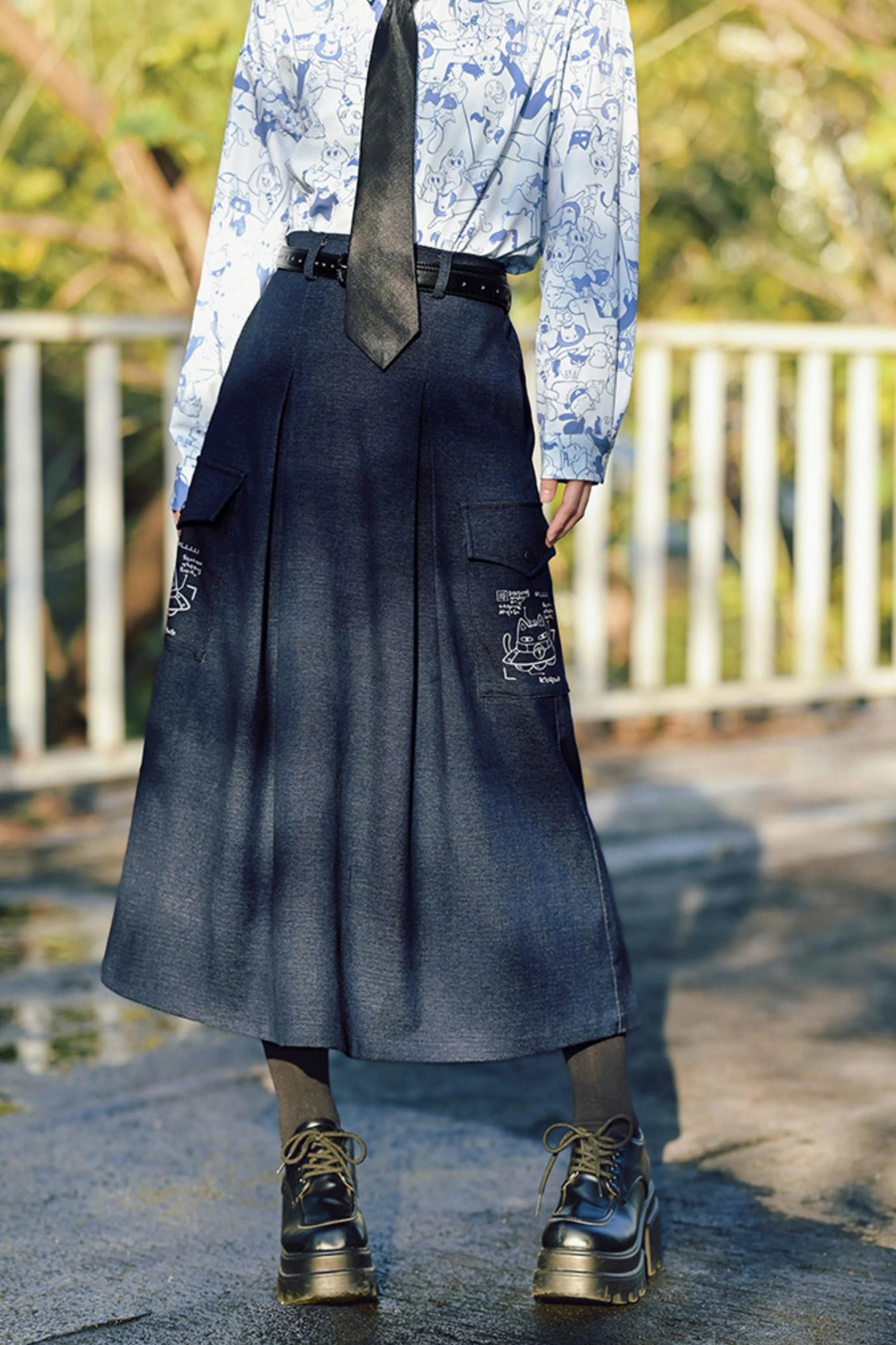 Cat Print Denim Skirt - Image 10