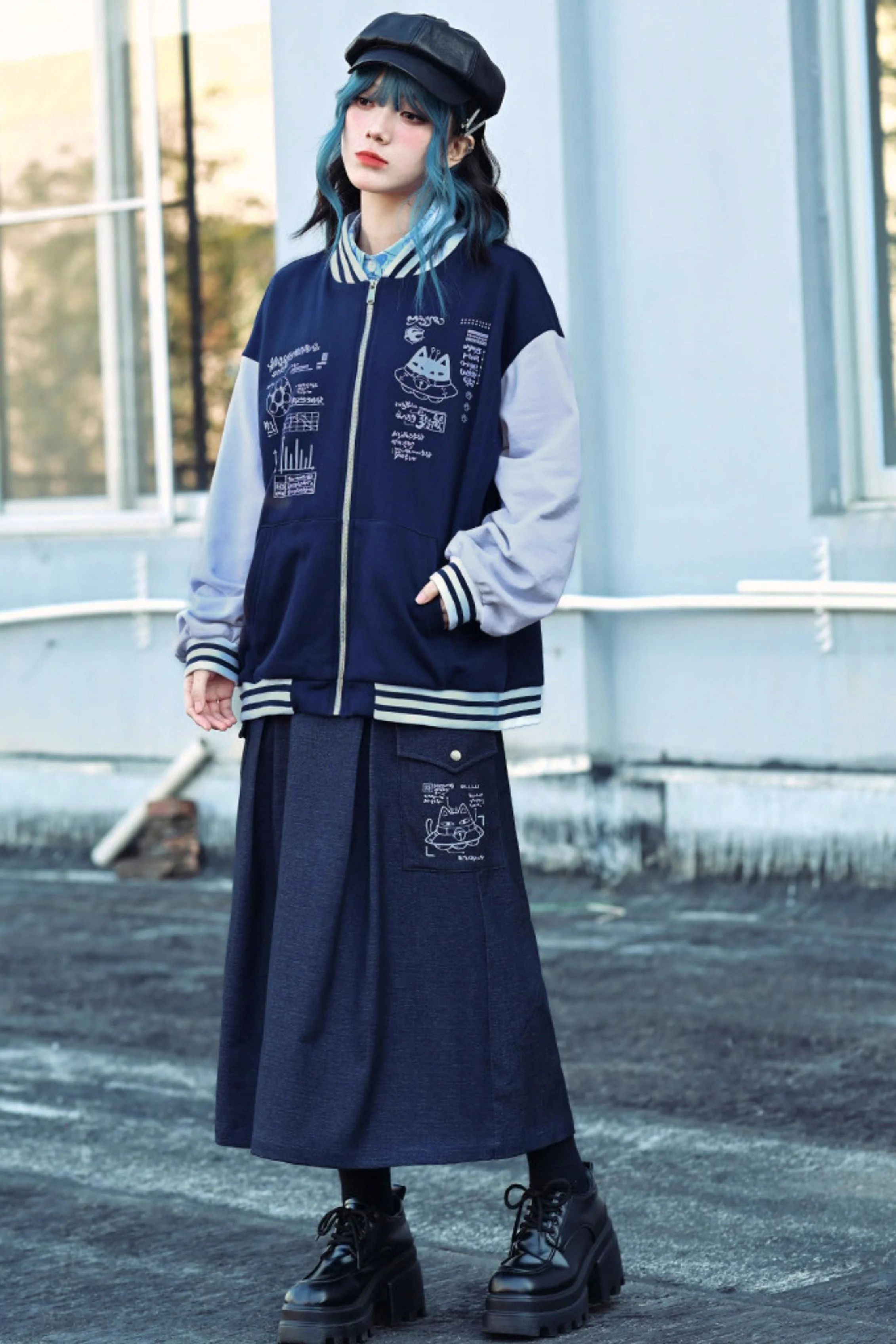 Cat Print Denim Skirt - Image 16