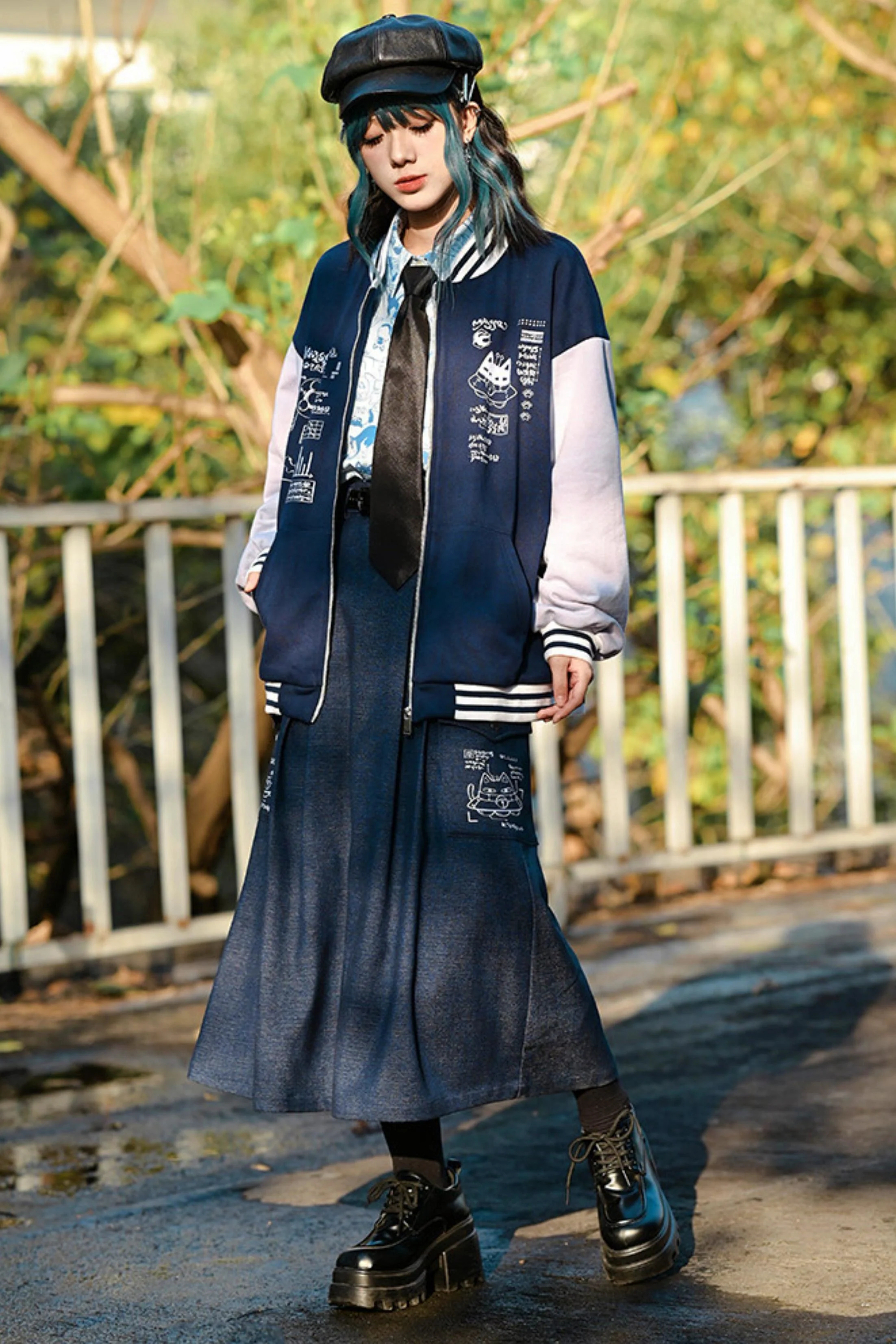Cat Print Denim Skirt - Image 15