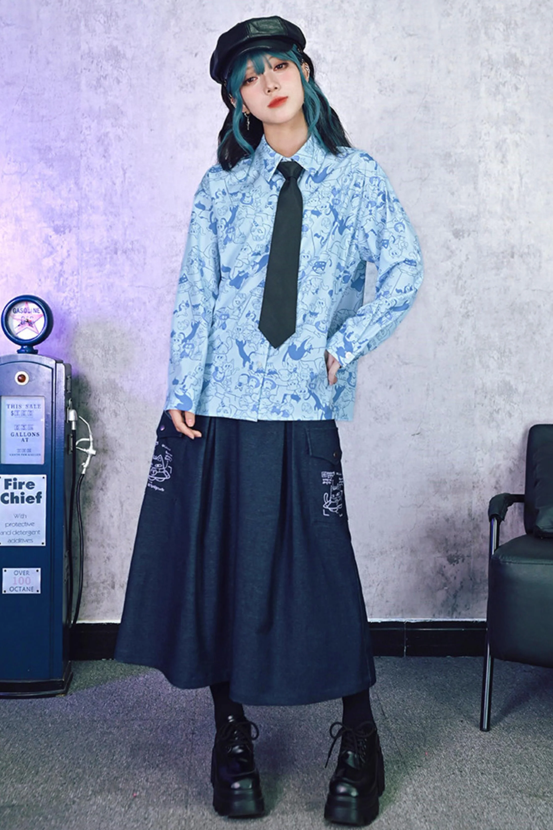 Cat Print Denim Skirt - Image 7