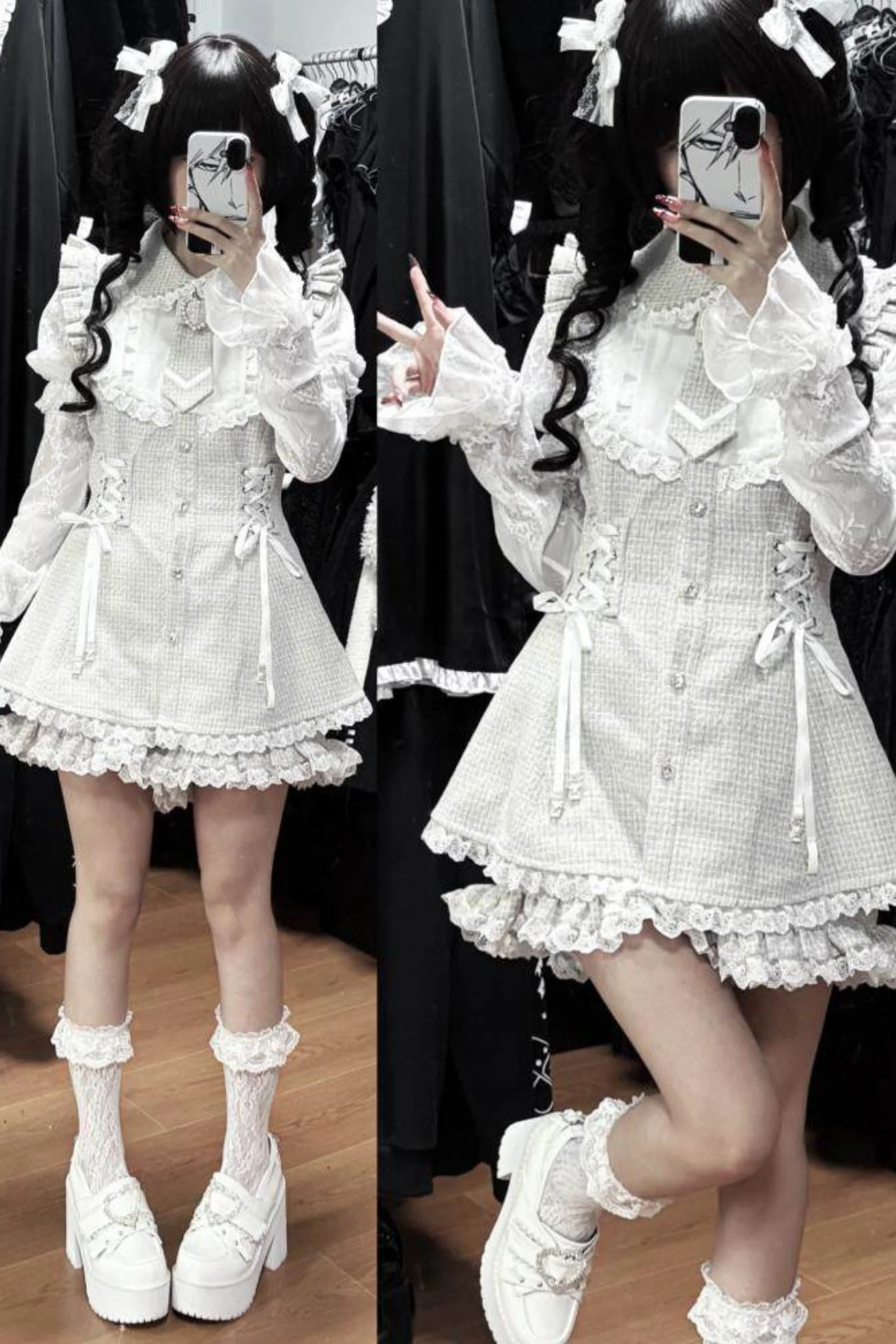 Lace-up Jirai Dress + Shorts + Sleeves + Brooch - Image 6