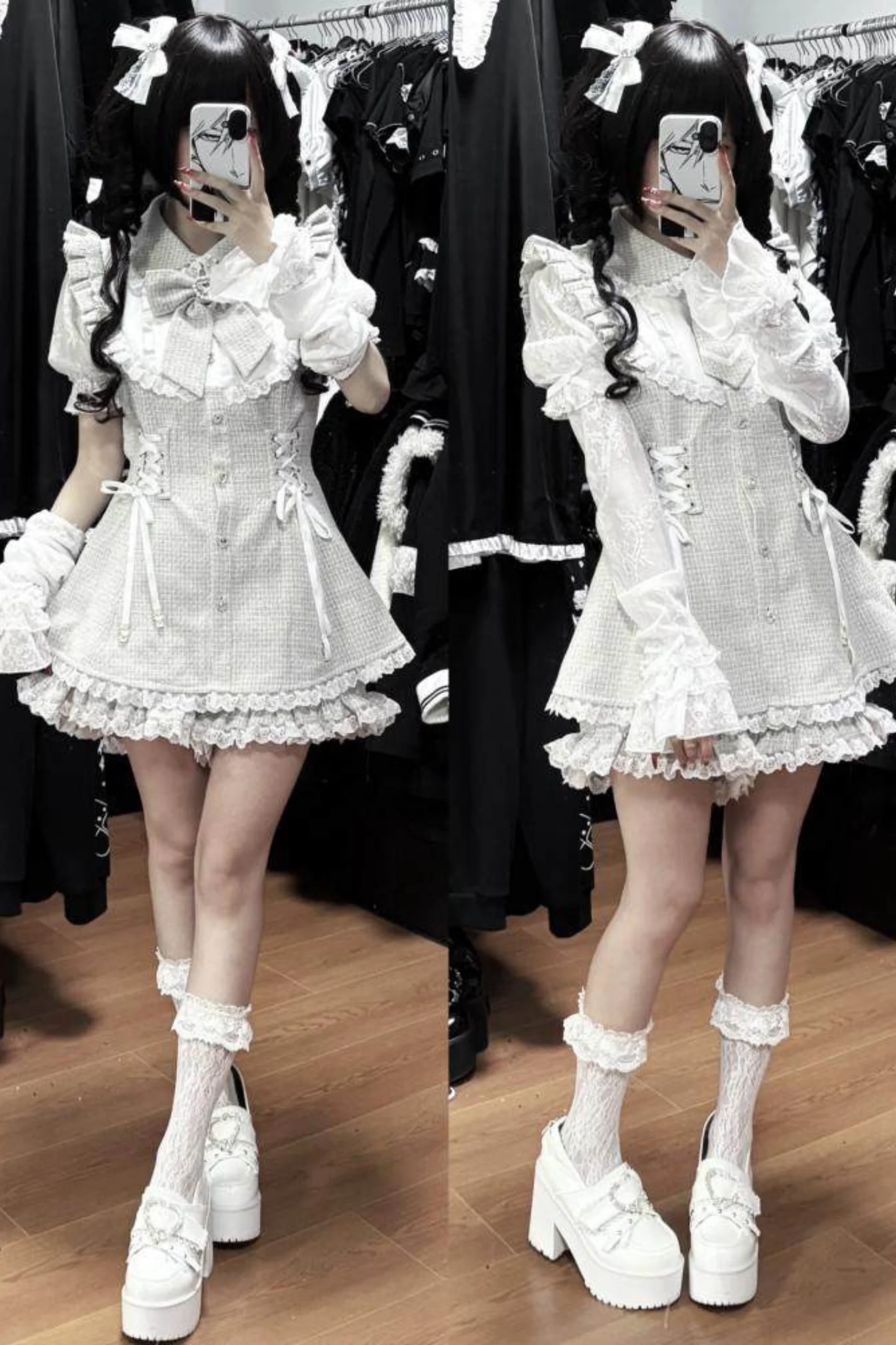 Lace-up Jirai Dress + Shorts + Sleeves + Brooch - Image 7