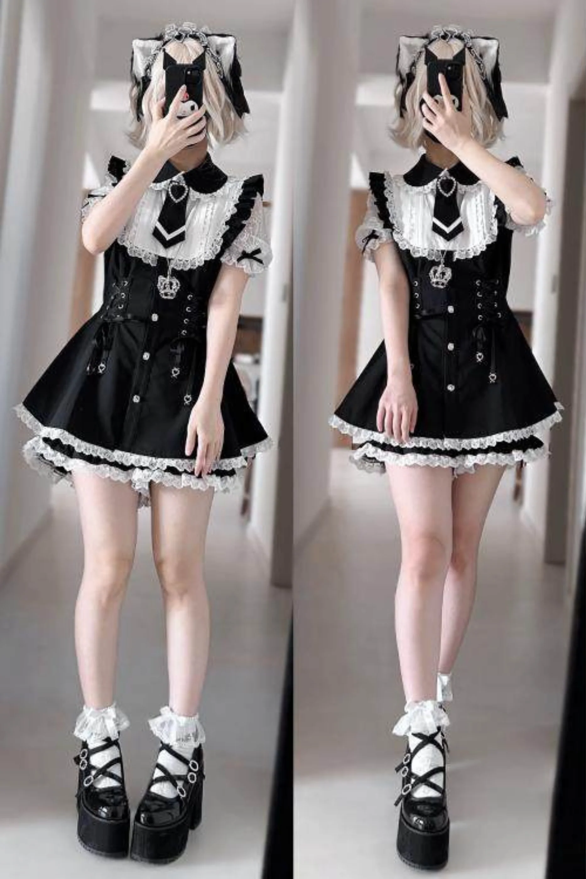 Lace-up Jirai Dress + Shorts + Sleeves + Brooch - Image 8
