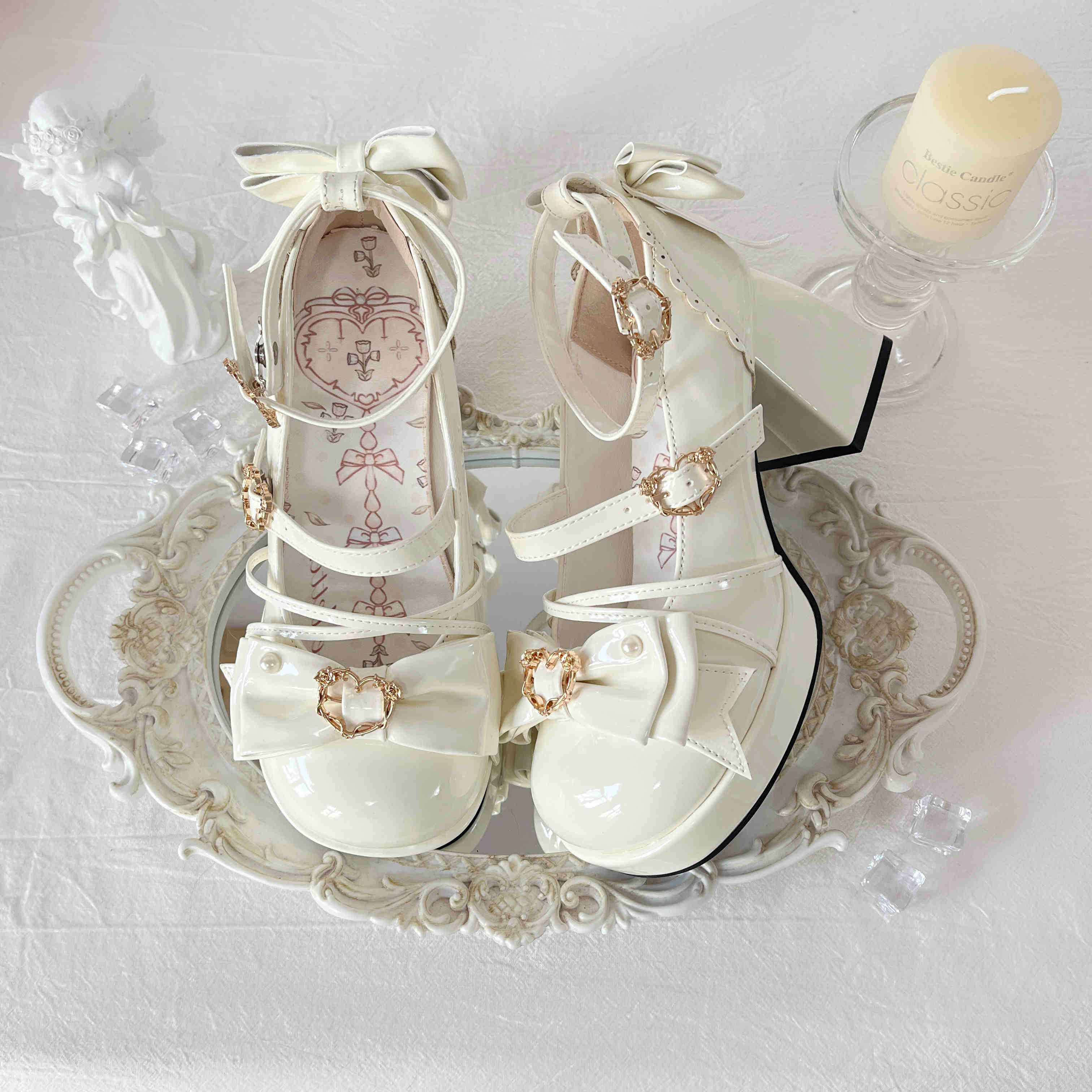 Chanson Cream Bows Lolita Shoes - Image 11