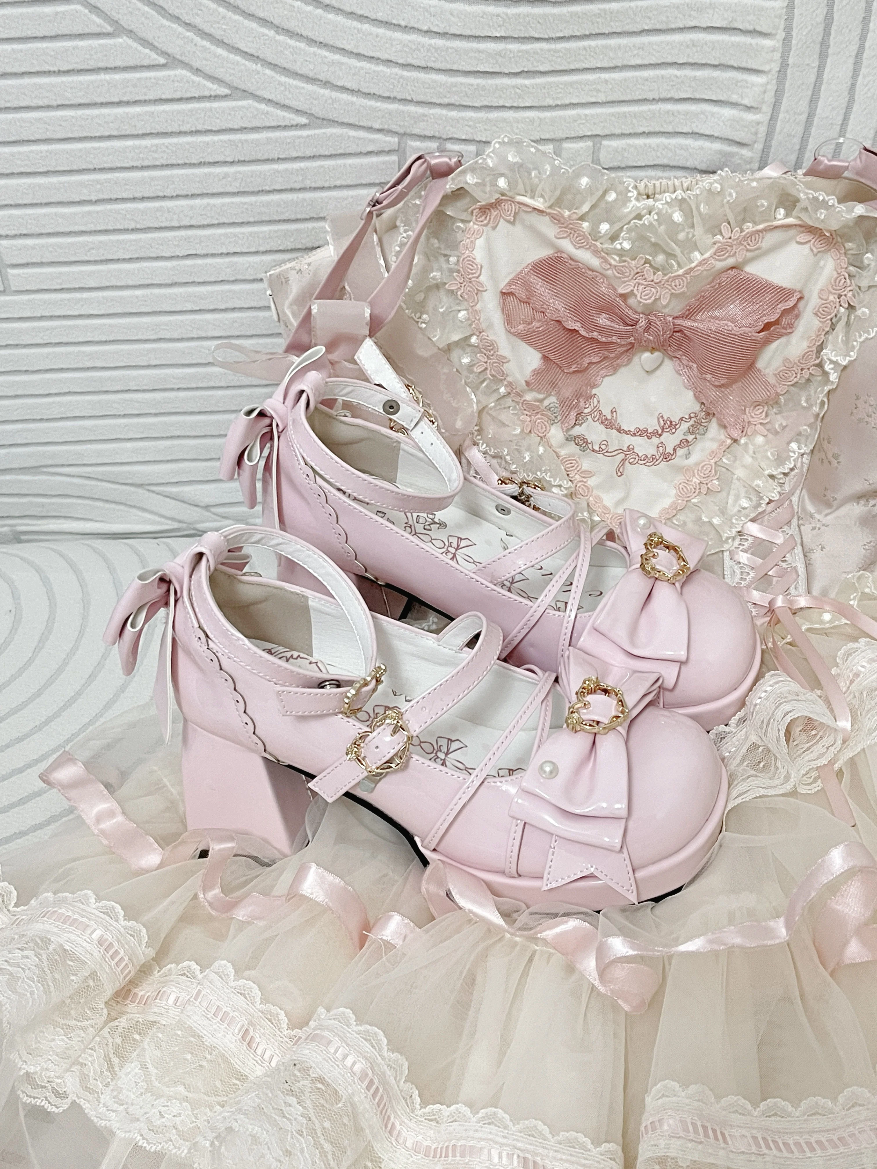 Chanson Cream Bows Lolita Shoes - Image 4