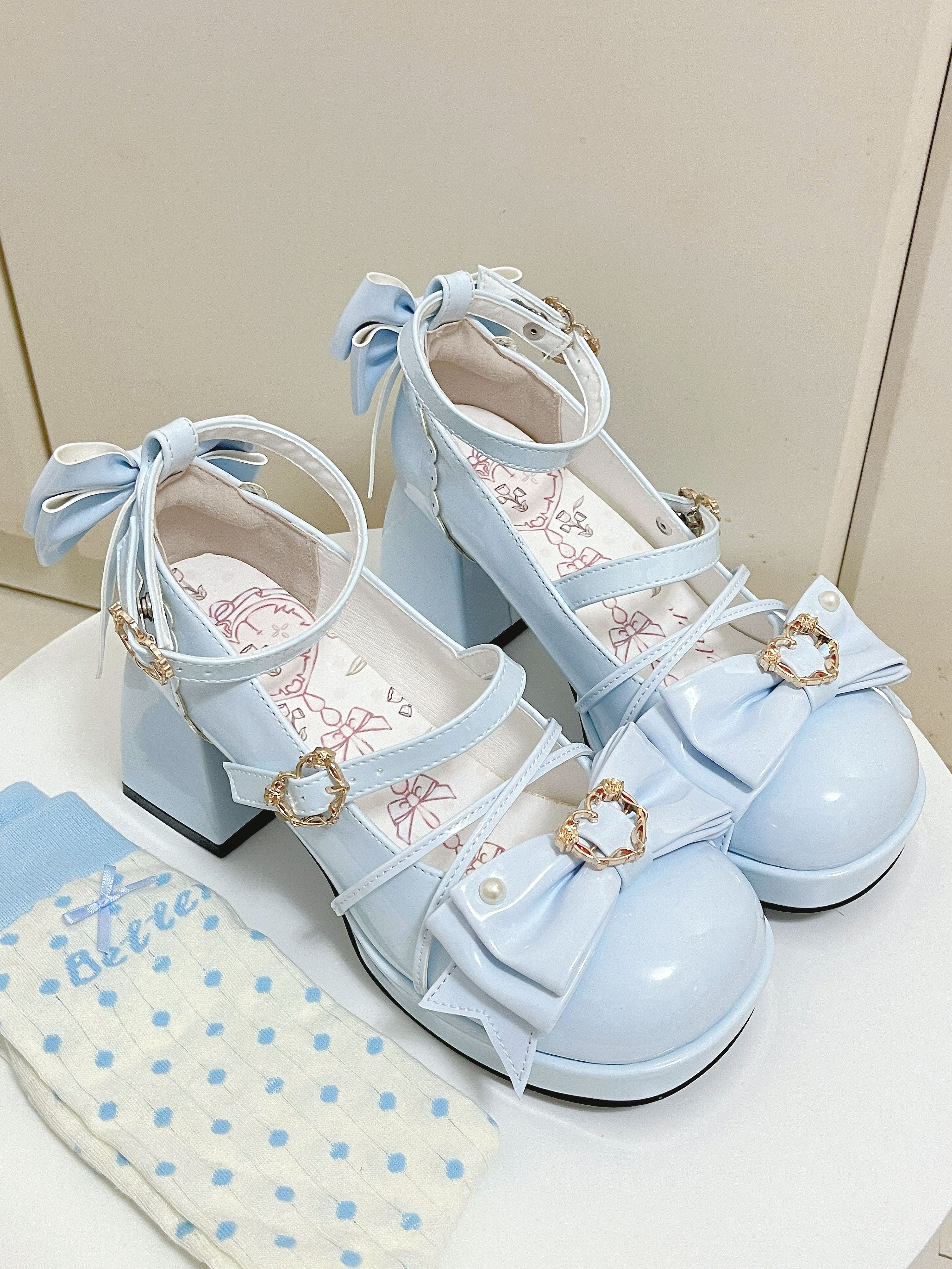 Chanson Cream Bows Lolita Shoes - Image 8