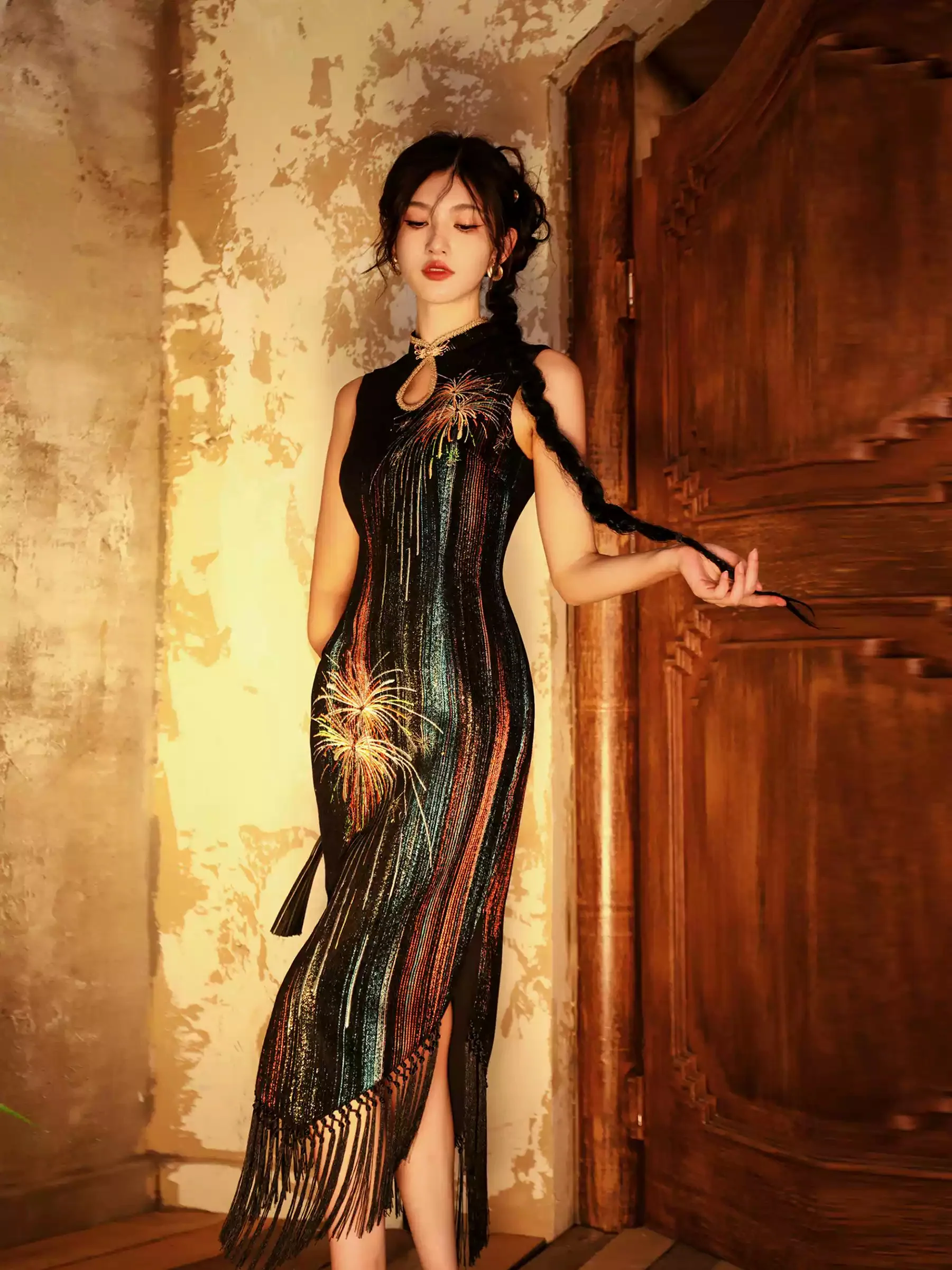 Chenille Embroidery Tassel Cheongsam Dress - Image 4