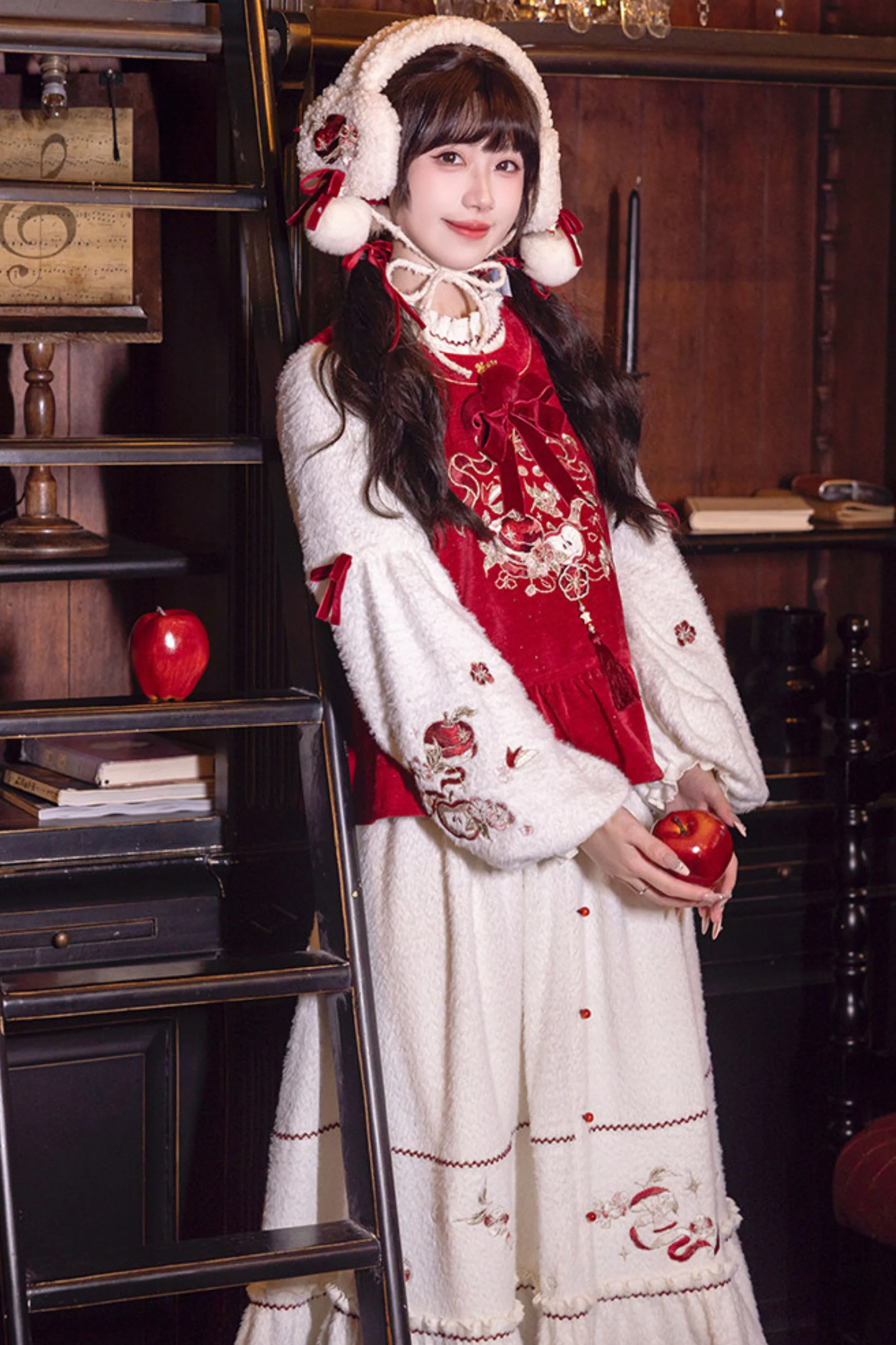 Chinese Dark Red Vest + Dress + Ear Cuffs - Image 3