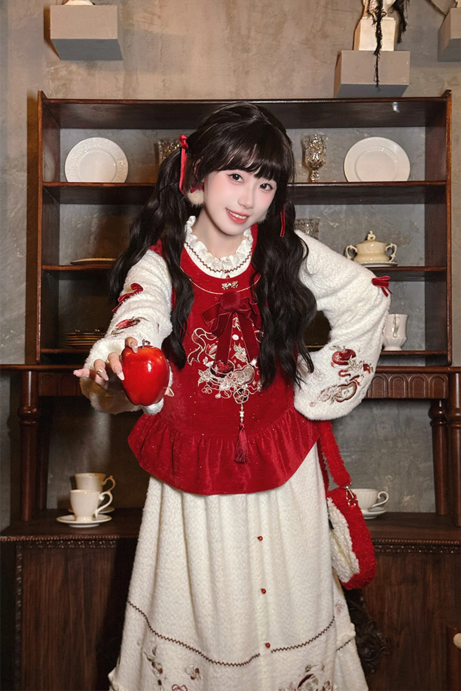 Chinese Dark Red Vest + Dress + Ear Cuffs - Image 5