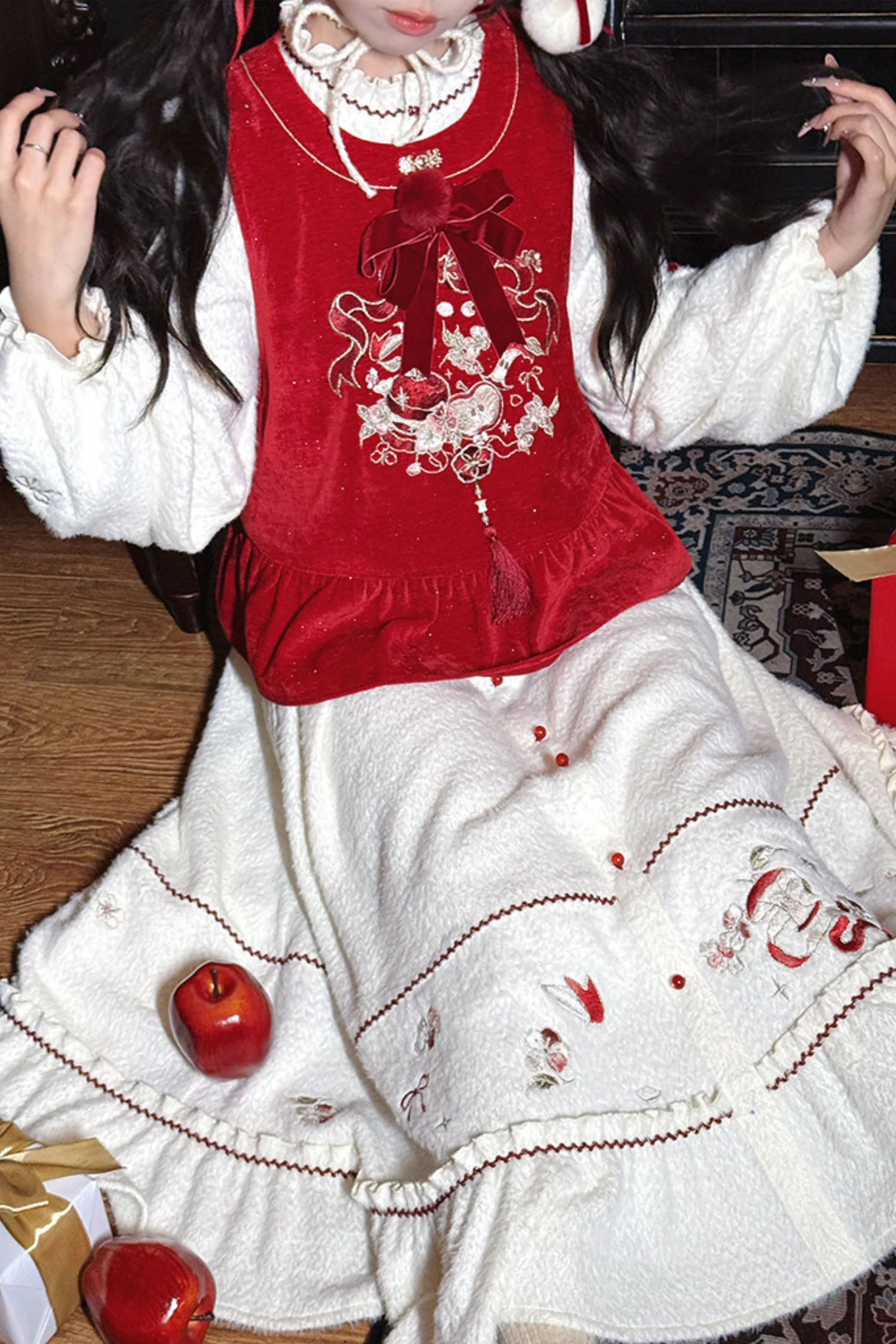 Chinese Dark Red Vest + Dress + Ear Cuffs - Image 8