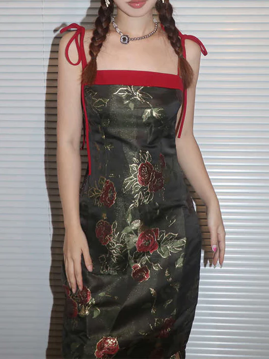 Cheongsam Rose Jacquard Dress - Image 3