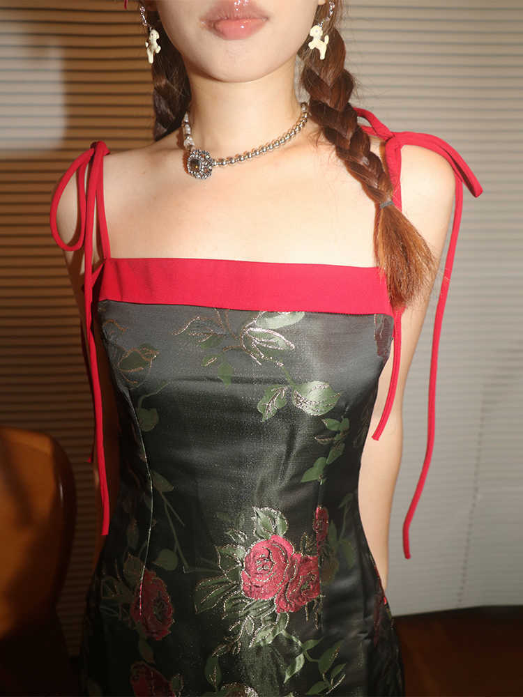 Cheongsam Rose Jacquard Dress - Image 4
