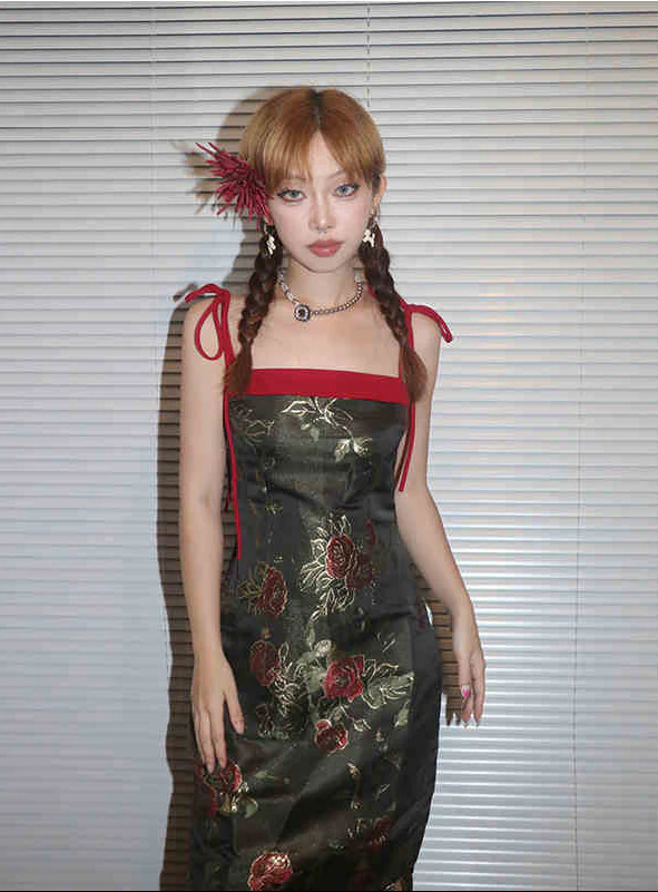 Cheongsam Rose Jacquard Dress - Image 6