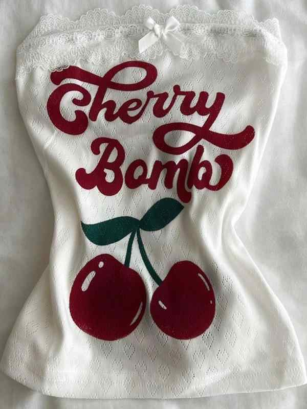 Cherry Printed Crop Top - Image 3