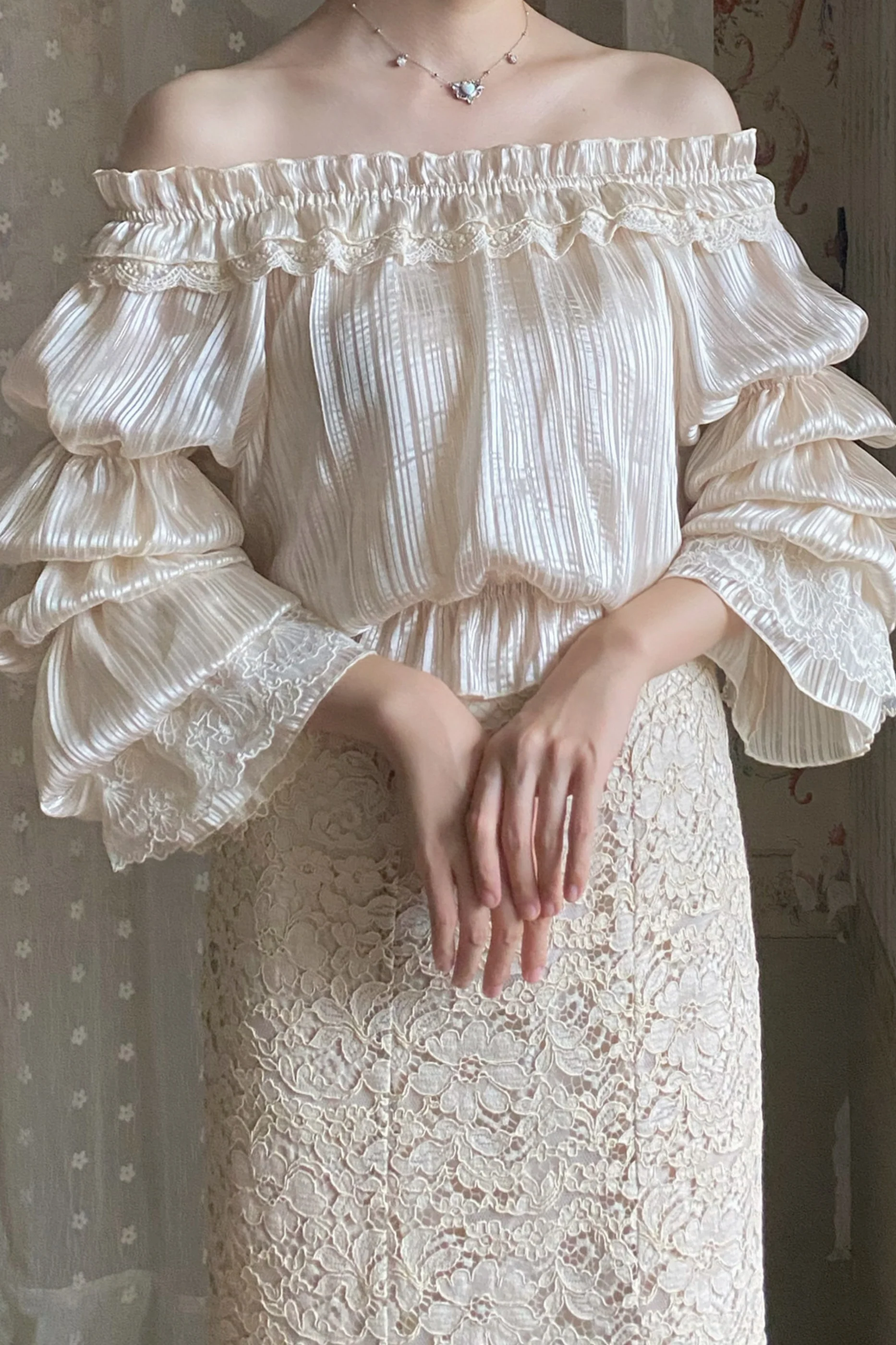 Chiffon Off-Shoulder Sheer Top