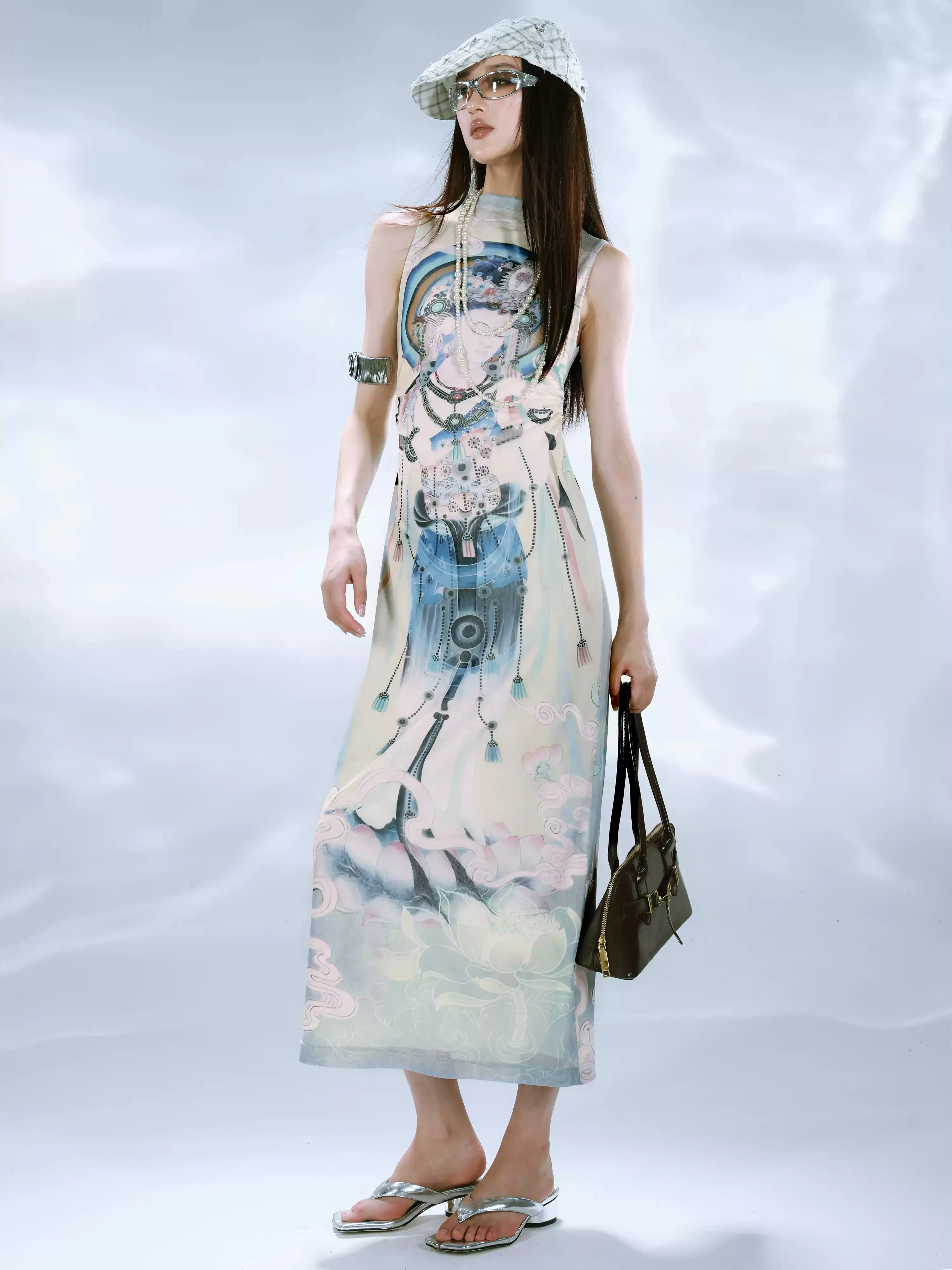Chinese Art Printed Mesh Stretch Dress - Image 5