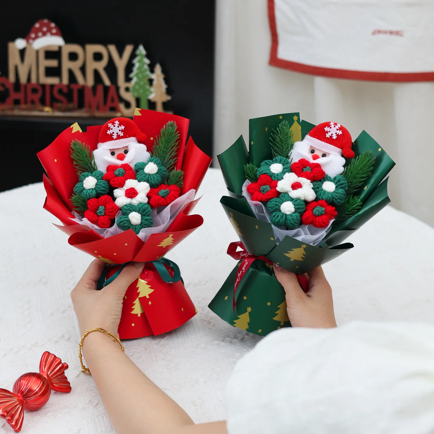 Christmas flower wool puff bouquet gift box - Image 2