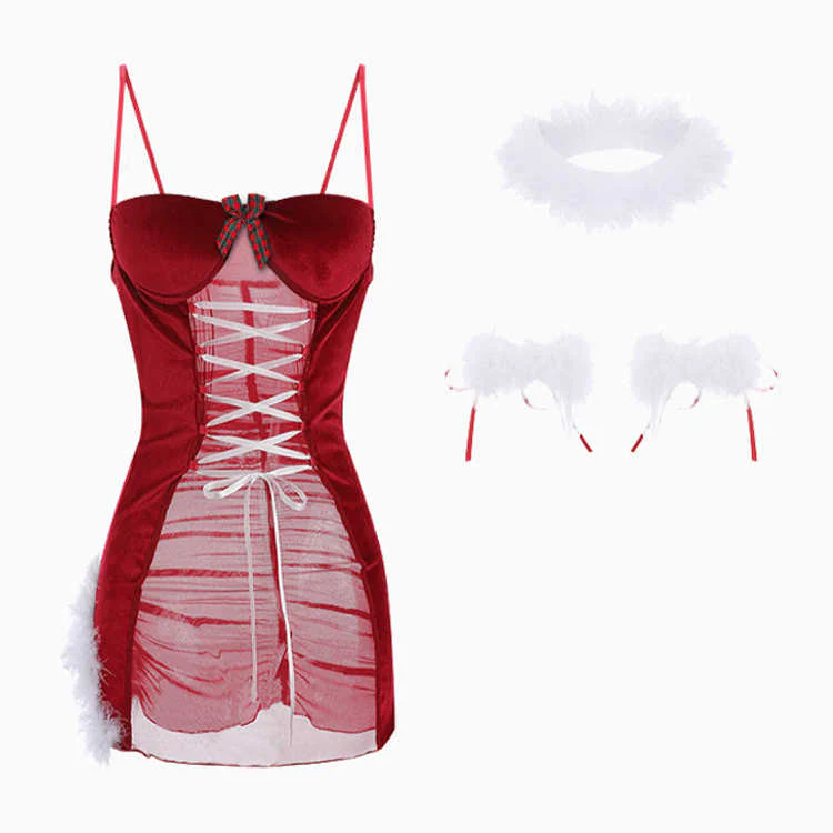 Christmas Velvet Mesh Nightgown