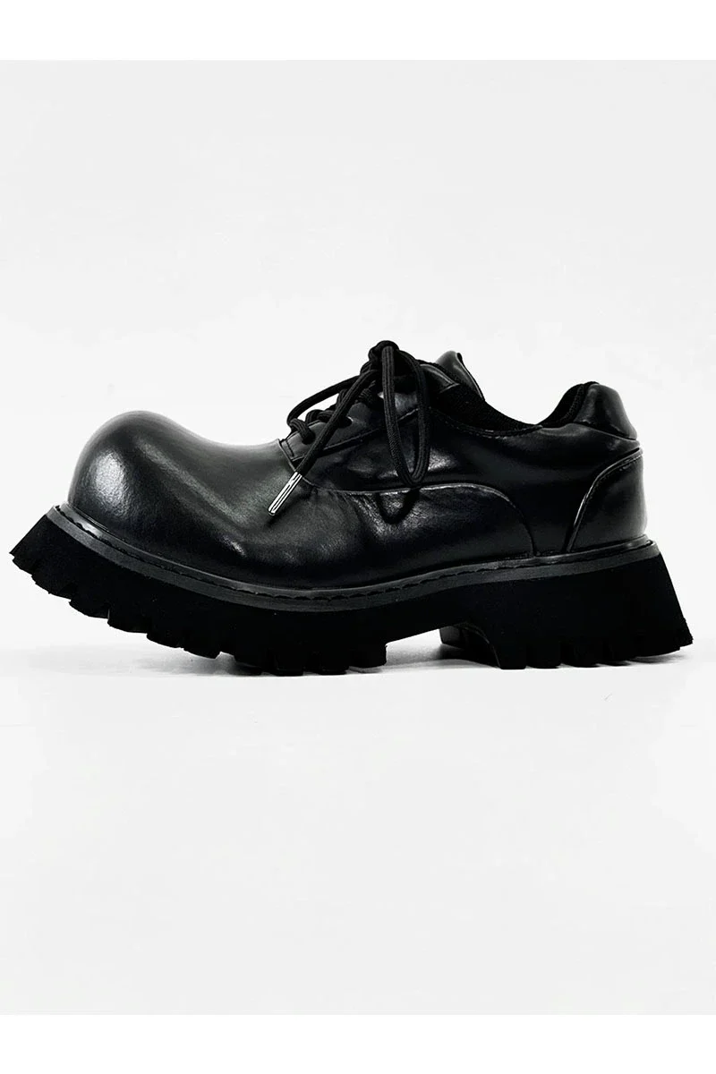 Chunky Black Leather Lug Sole Derby Shoes - Image 10