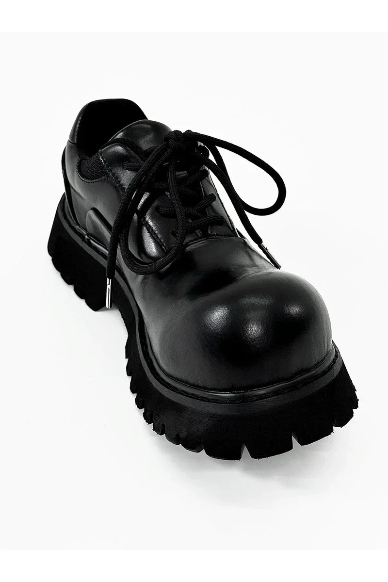 Chunky Black Leather Lug Sole Derby Shoes - Image 11