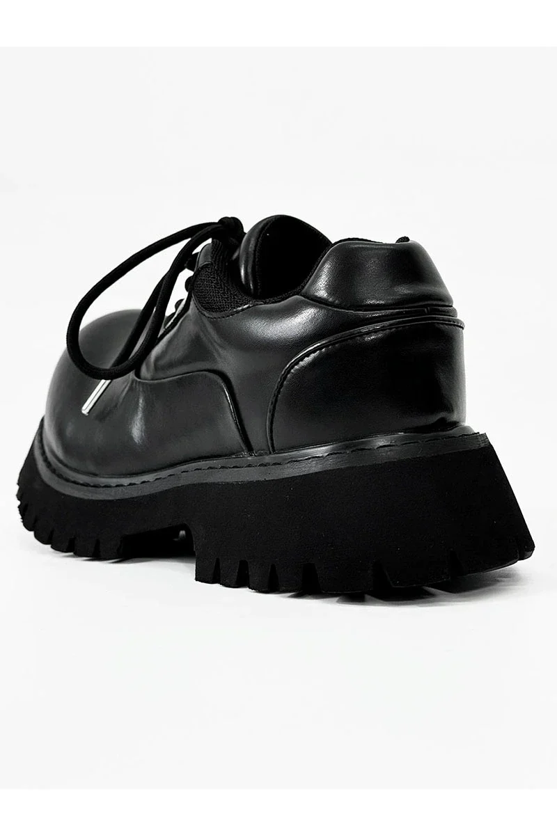 Chunky Black Leather Lug Sole Derby Shoes - Image 12