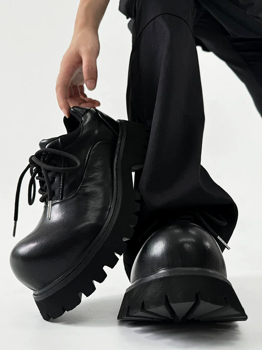 Chunky Black Leather Lug Sole Derby Shoes - Image 13