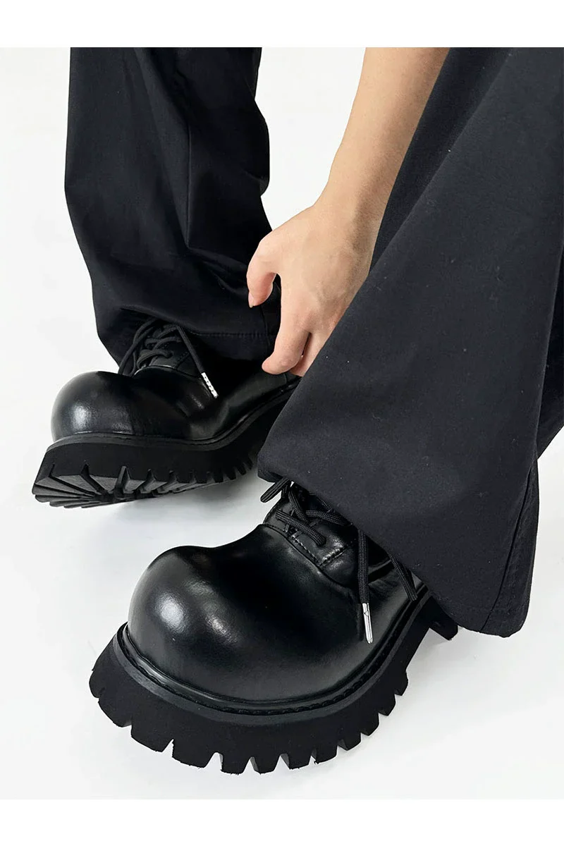 Chunky Black Leather Lug Sole Derby Shoes - Image 6