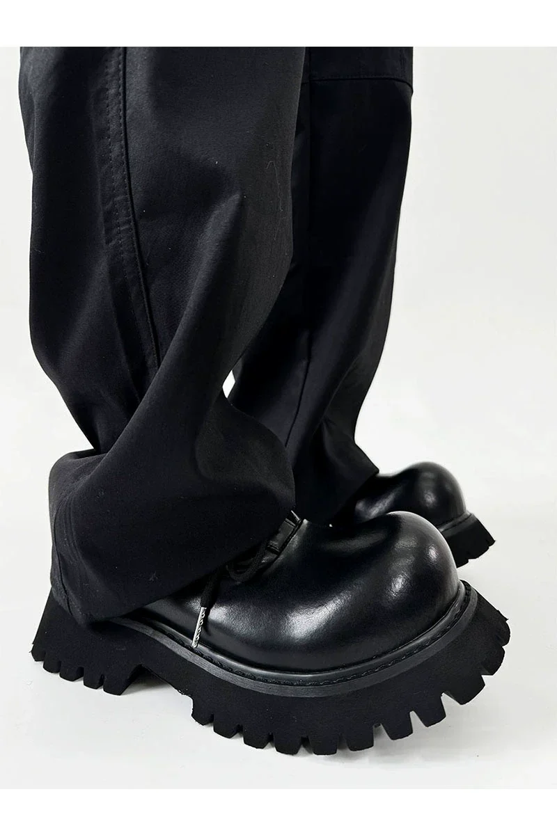 Chunky Black Leather Lug Sole Derby Shoes - Image 8