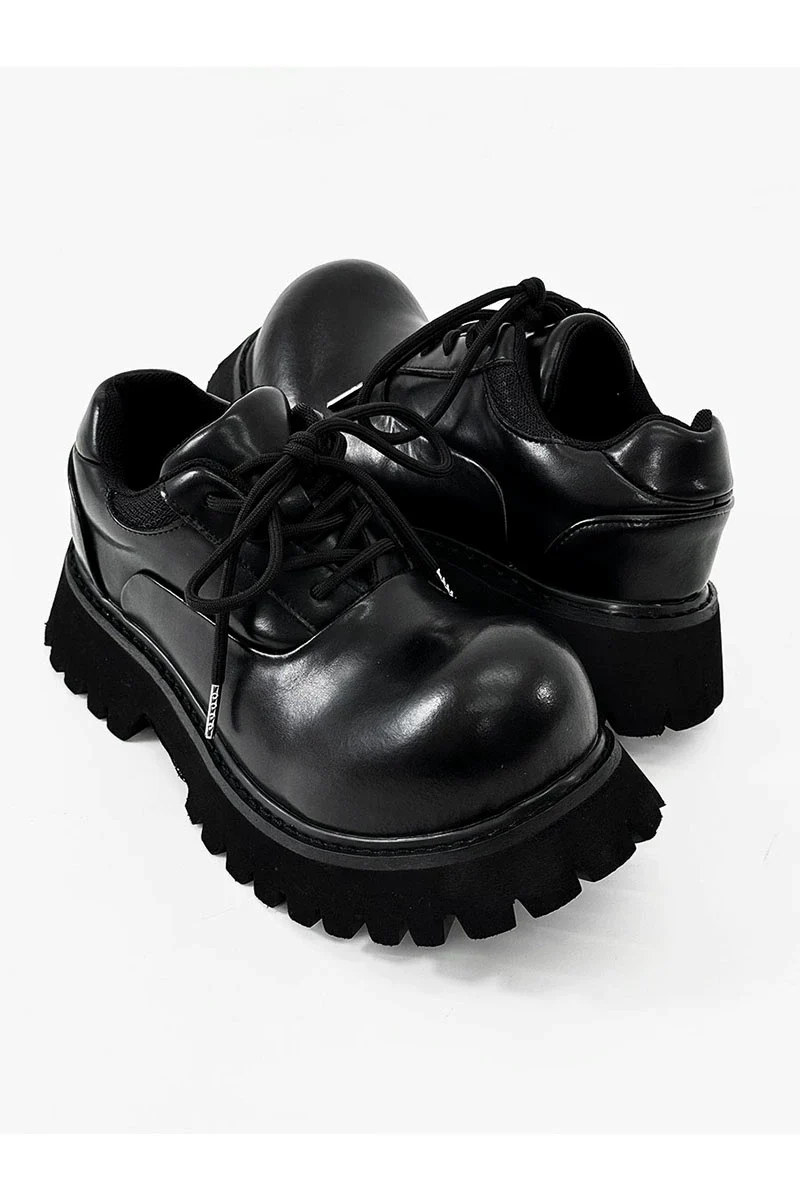 Chunky Black Leather Lug Sole Derby Shoes - Image 9
