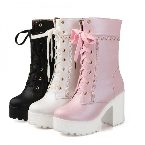 Chunky Lace Platform Boots - Image 20