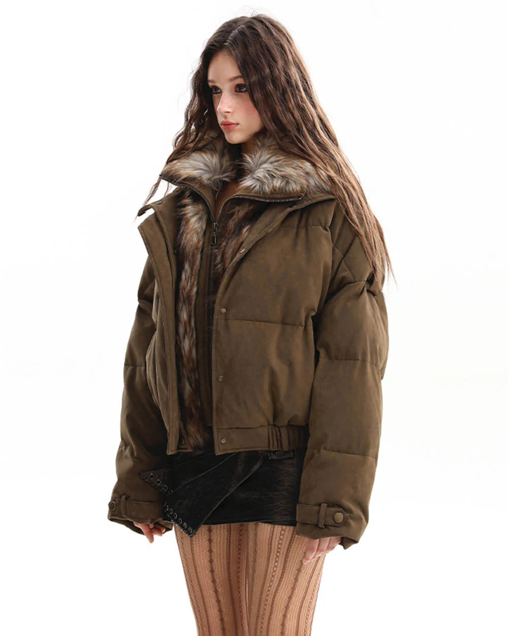 Cinnamon Swirl Fur Puffer Jacket - Image 4