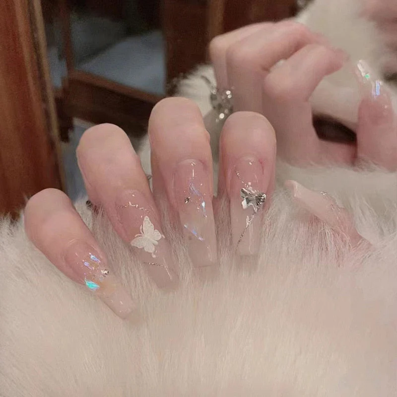 Clear Glittery Press On Nails - Image 50