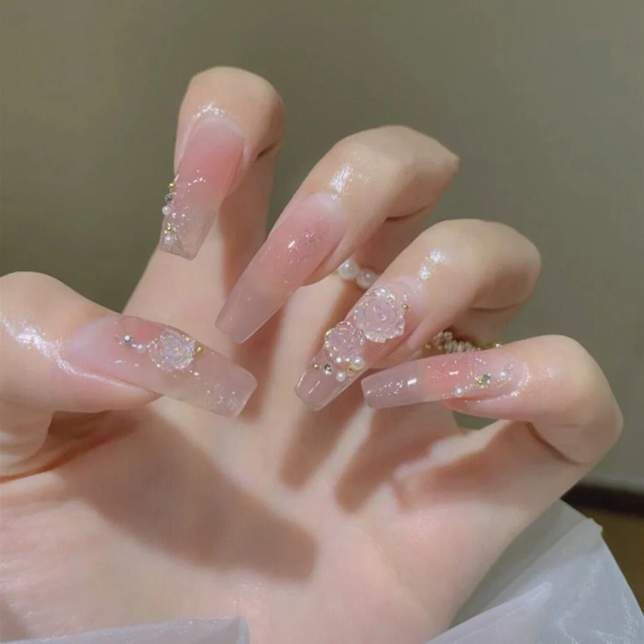 Clear Glittery Press On Nails - Image 63