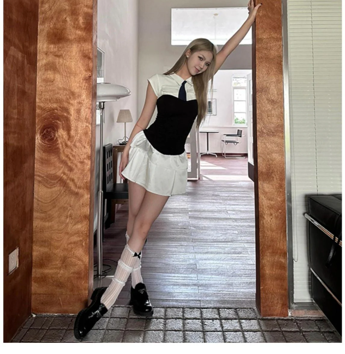 Collar Waist Dark Coquette Dress