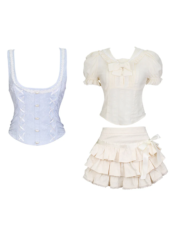 College Beige Shirt Vest Half Cake Three-piece Suit - Image 4