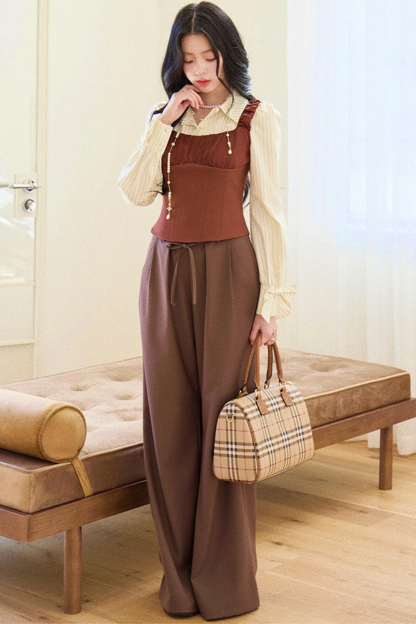 Retro Elegant Vest + Striped Shirt - Image 5