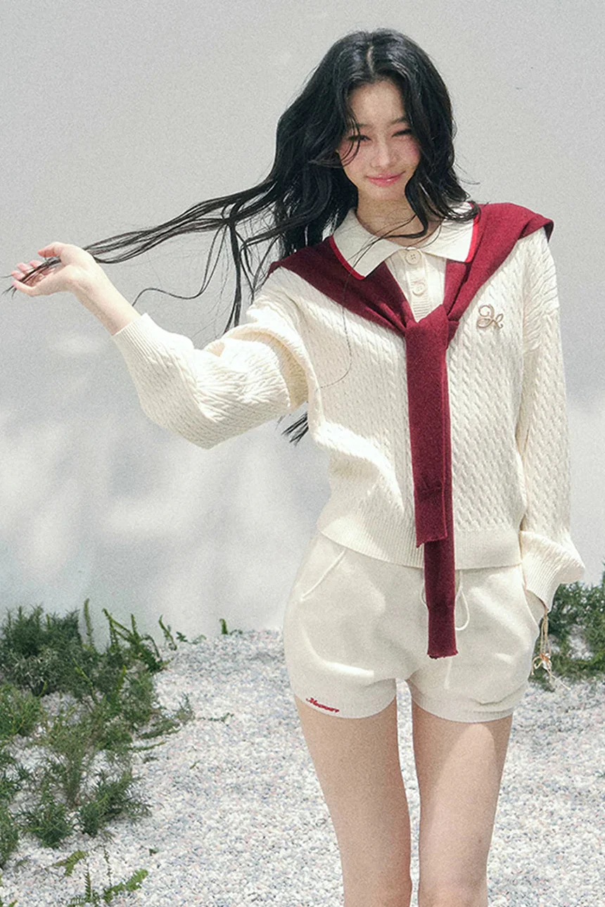 Loose Preppy Sweater + Shorts + Shawl - Image 4