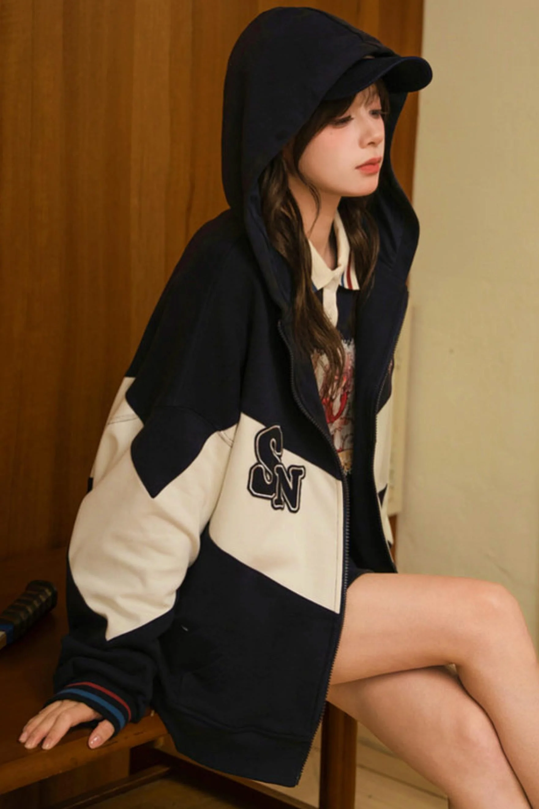 Color Block Cotton Hooded Jacket - Image 9