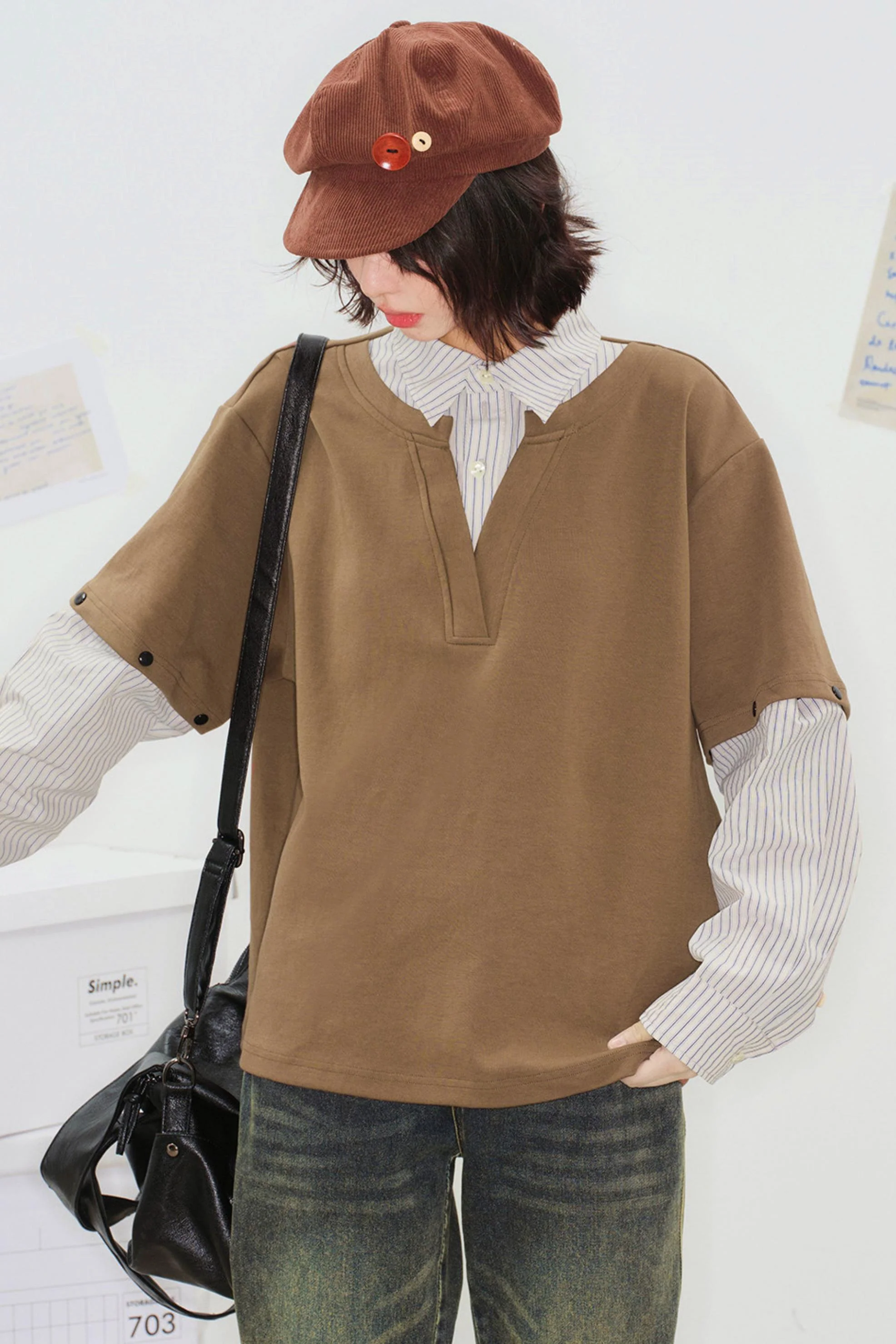 Color Block Detachable Sleeve Top - Image 8