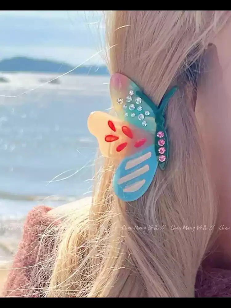 color-blocked acetic acid butterfly clips - Image 2