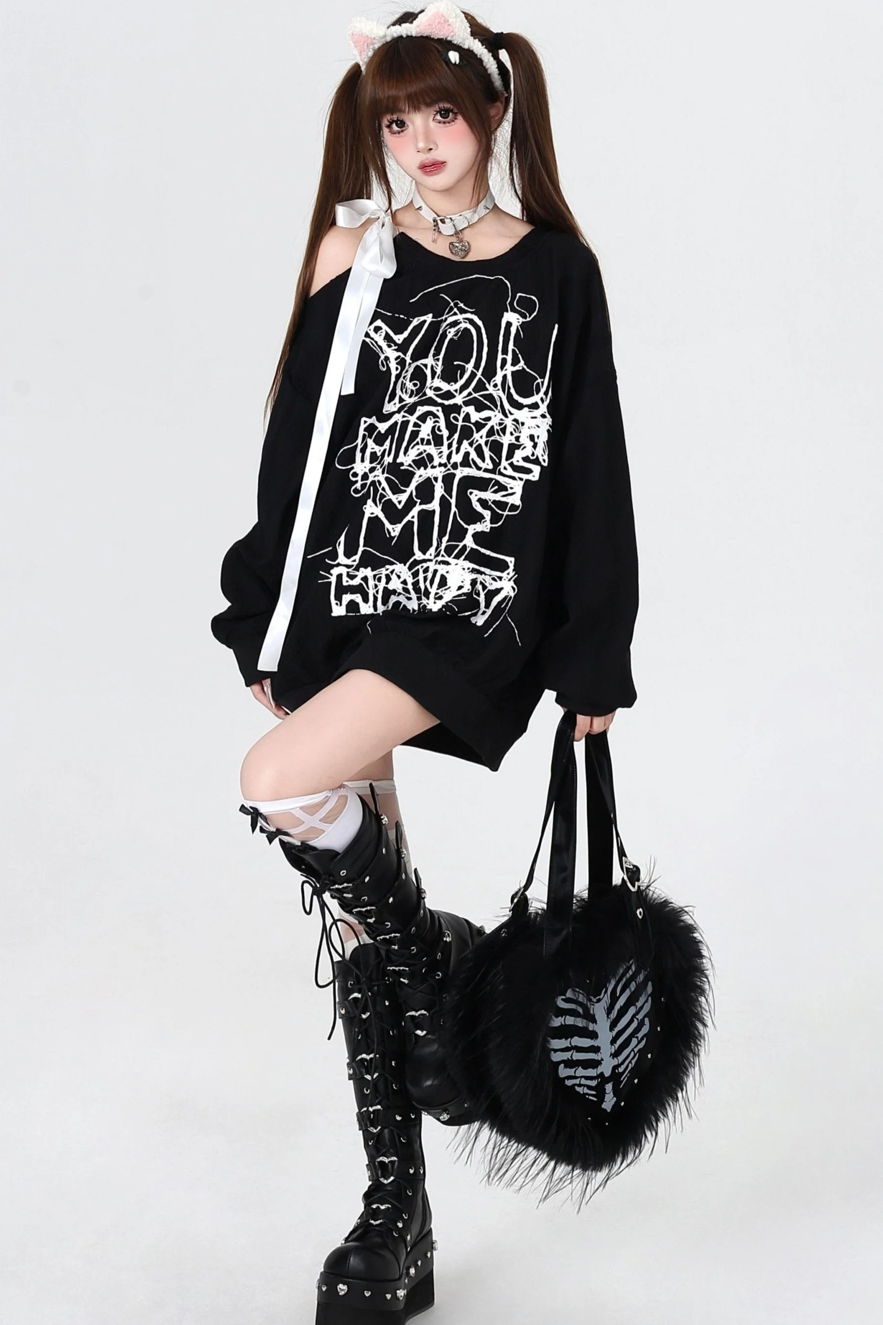 Cool Off-shoulder Bowtie Sweatshirt - Image 3