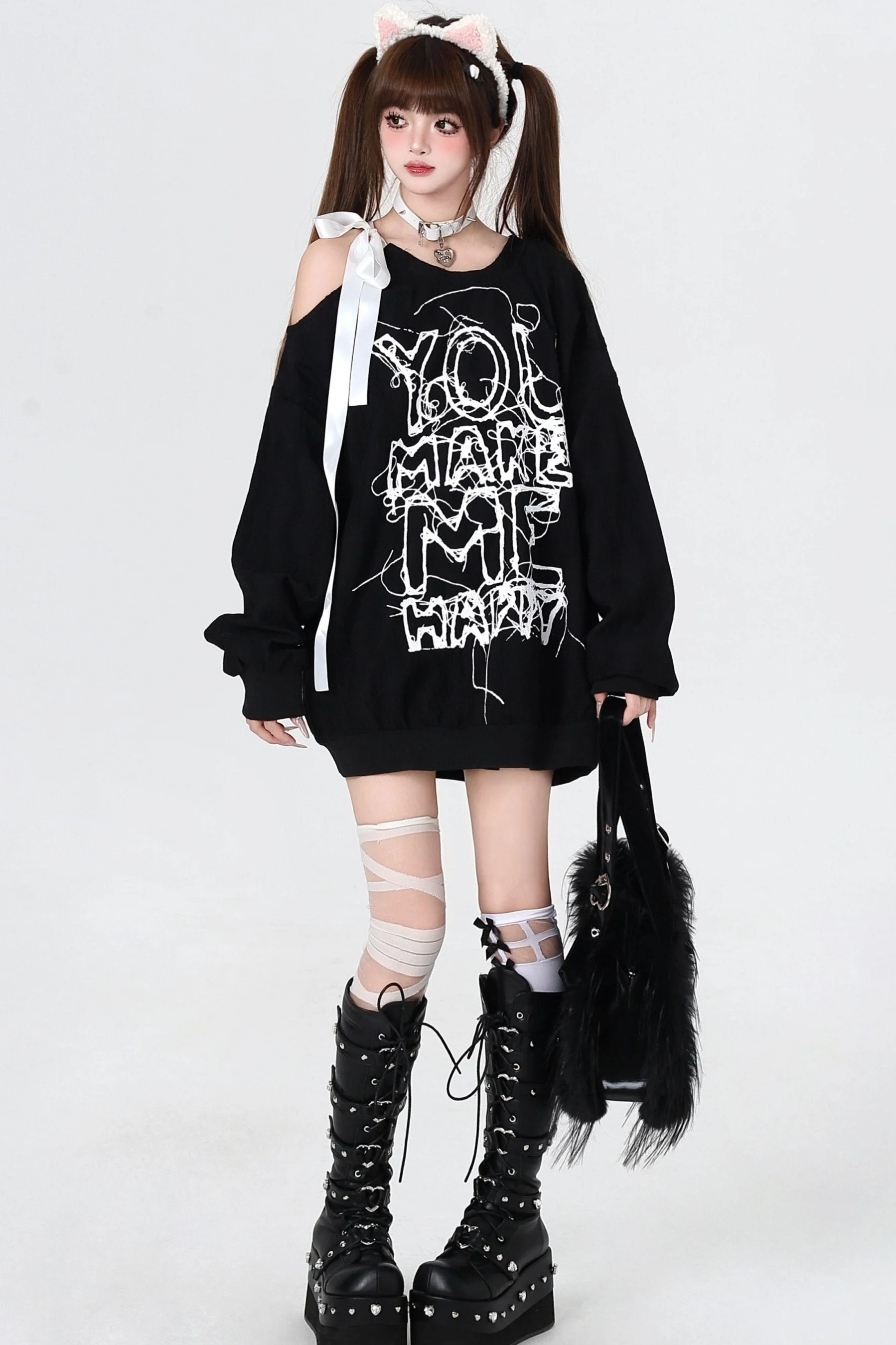 Cool Off-shoulder Bowtie Sweatshirt - Image 4