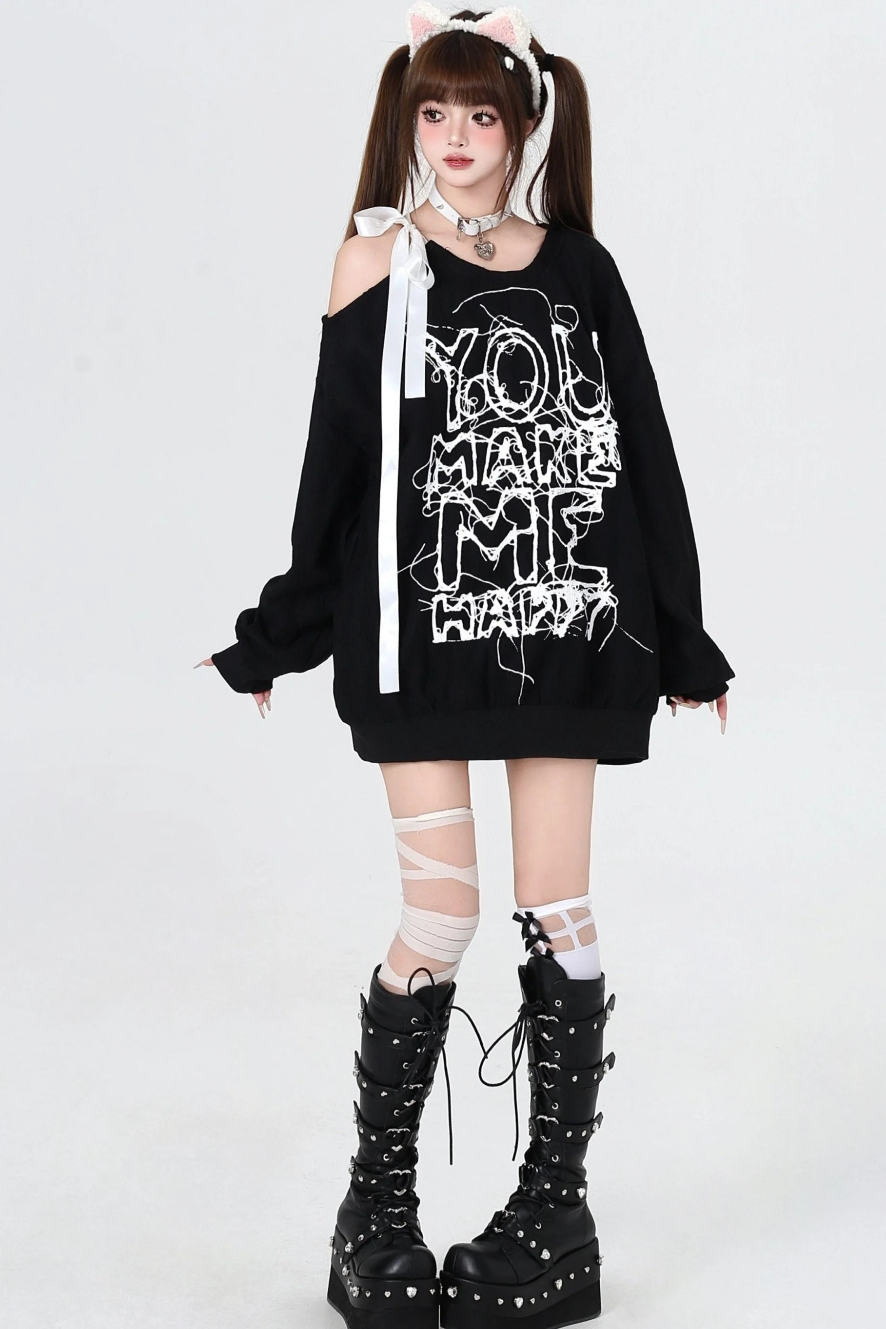 Cool Off-shoulder Bowtie Sweatshirt - Image 5