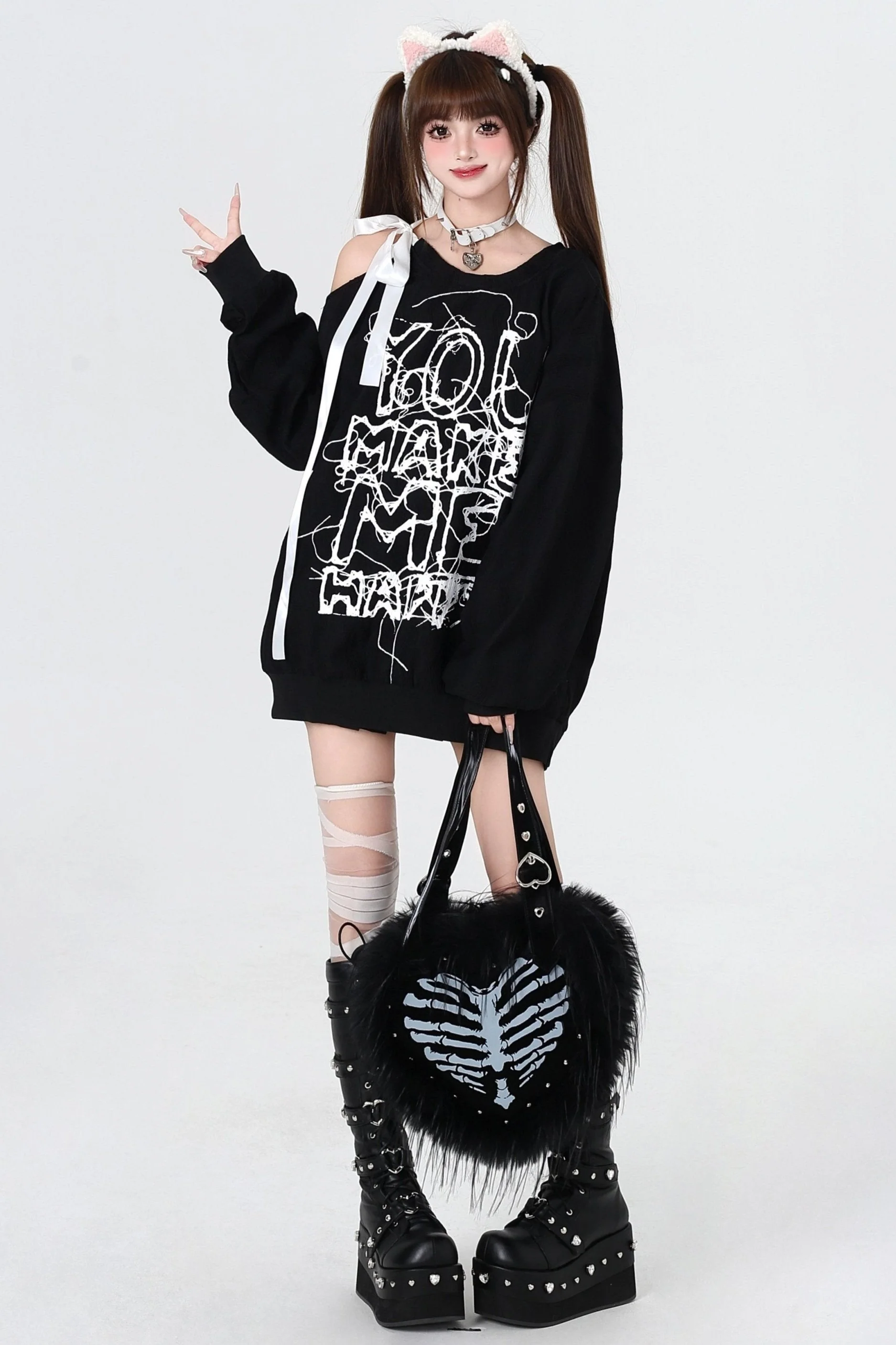 Cool Off-shoulder Bowtie Sweatshirt - Image 6