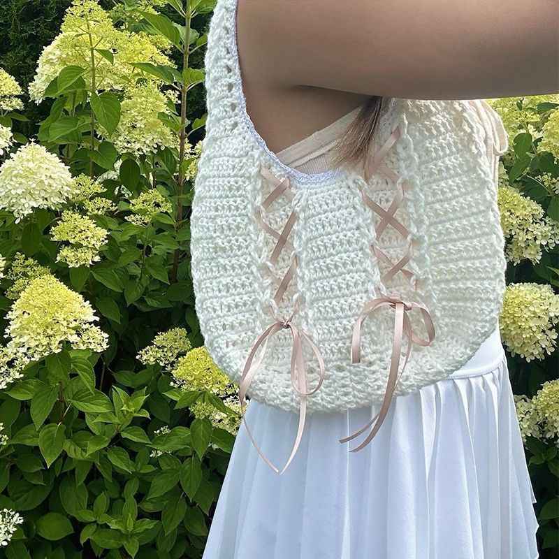 Coquette Ballet Bow Crochet Bag - Image 3