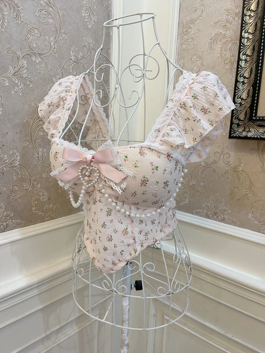 coquette bow floral lace top - Image 3
