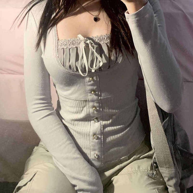 Coquette Bow Gray Long-sleeved Top - Image 2