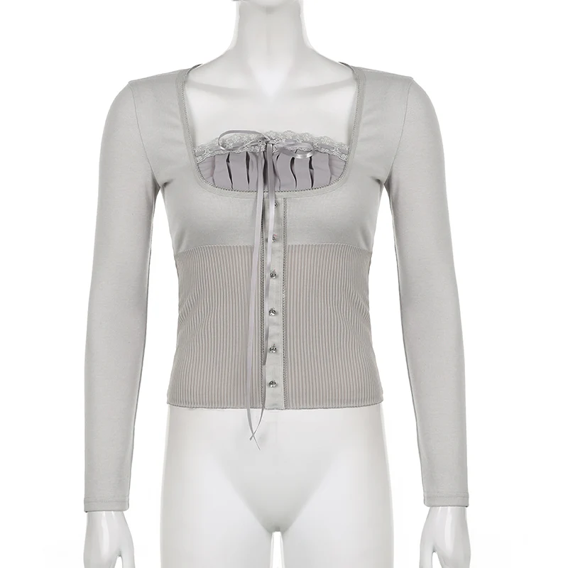 Coquette Bow Gray Long-sleeved Top - Image 4